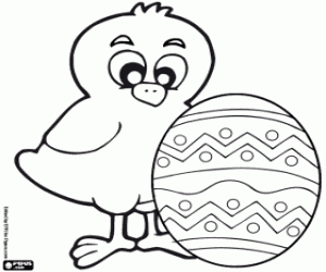 Coloriage Un oeuf de Pâques et un poussin