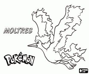 Coloriage Un oiseau légendaire Pokemon, Sulfura