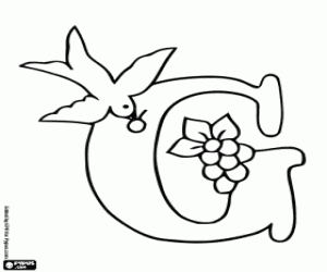 Coloriage Un oiseau et une fleur avec la lettre G