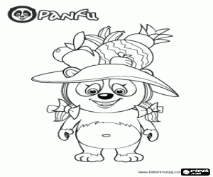 Coloriage Un panda avec un chapeau avec des fruits