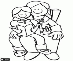 Coloriage Un papa et sa fille avec un livre