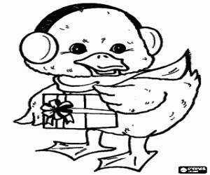 Coloriage Un petit canard sur un froid Noël