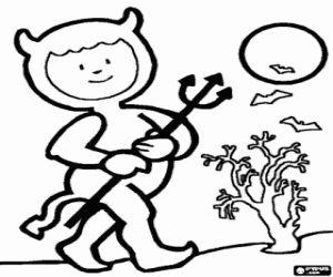 Coloriage Un petit garçon avec la tenue de diable