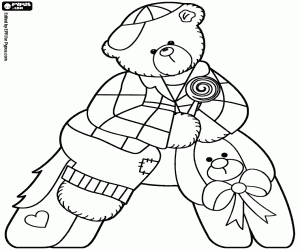 Coloriage Un petit ours à cheval, lettre A
