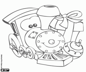 Coloriage Un petit train et les cadeaux de Noël