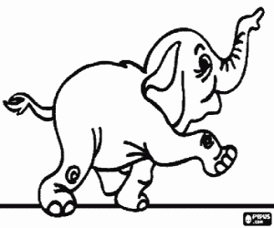 Coloriage Un petit éléphant marchant heureux