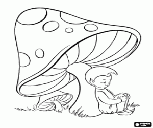 Coloriage Un pixie dort sous le champignon