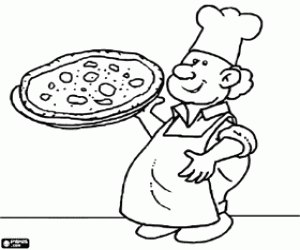 Coloriage Un pizzaiolo avec une pizza