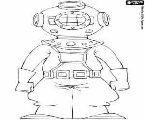Coloriage Un plongeur à grande profondeur