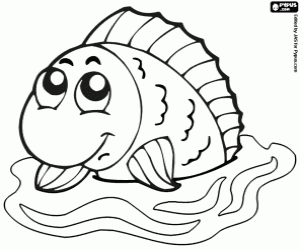 Coloriage Un poisson avec la tête hors de l'eau