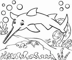 Coloriage Un poisson-scie souriant
