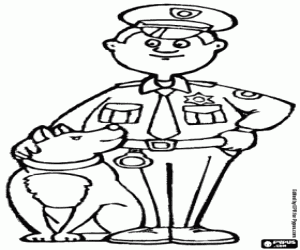 Coloriage Un policier avec un chien de police