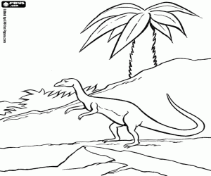 Coloriage Un procompsognathus et le paysage