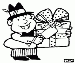 Coloriage Un père avec chapeau et cadeaux
