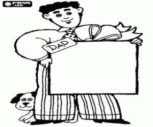 Coloriage Un père avec son chien et le cadeau