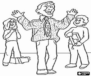 Coloriage Un père heureux avec le cadeau