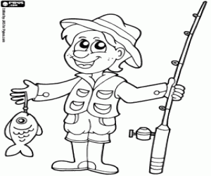 Coloriage Un pêcheur heureux avec sa proie