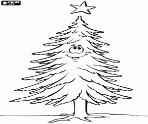 Coloriage Un sapin heureux et une étoile dans la forêt