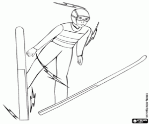 Coloriage Un sauteur à ski dans le saut