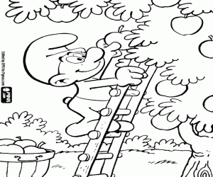 Coloriage Un Schtroumpf et les pommes
