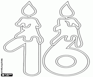 Coloriage Un seize et bougies en ligne fine