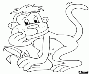 Coloriage Un singe avec une banane