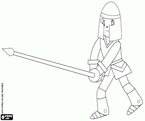 Coloriage Un soldat médiéval avec lance