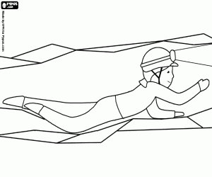 Coloriage Un spéléologue dans une grotte étroite