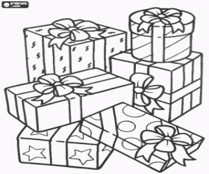 Coloriage Un tas de cadeaux de Noël