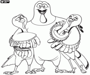 Coloriage Un trio de dindons