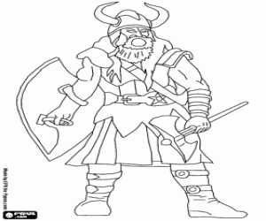 Coloriage Un viking avec hache et bouclier