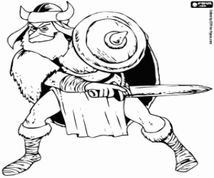Coloriage Un viking avec épée et bouclier