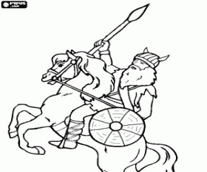 Coloriage Un viking à cheval avec lance