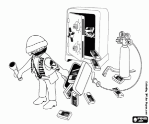 Coloriage Un voleur en action, Playmobil