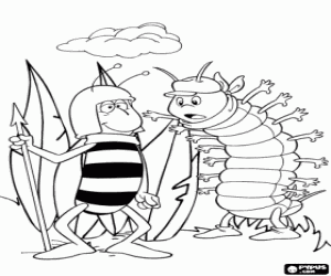 Coloriage Une abeille soldat et un mille-pattes