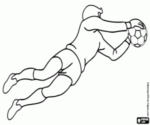Coloriage Une action d'un gardien de but de football