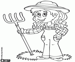 Coloriage Une agricultrice prête à travailler