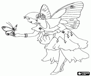 Coloriage Une belle fée et un papillon