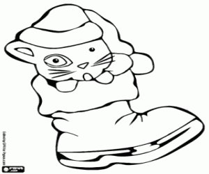 Coloriage Une botte de père Noël et un chat