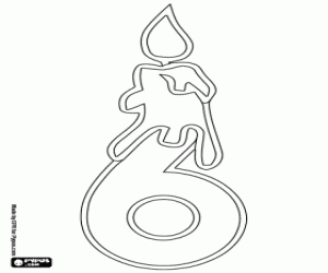 Coloriage Une bougie et le numéro six