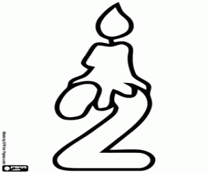 Coloriage Une bougie et le numéro deux