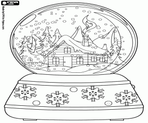 Coloriage Une boule de cristal avec maison en bois