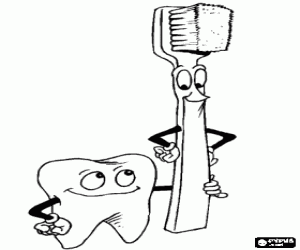 Coloriage Une dent avec une brosse à dents