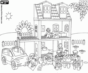 Coloriage Une famille de Lego à la maison