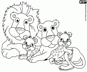 Coloriage Une famille de lions