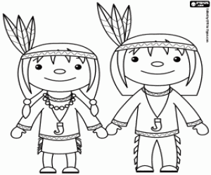 Coloriage Une famille d'indiens