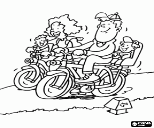 Coloriage Une famille en vélo