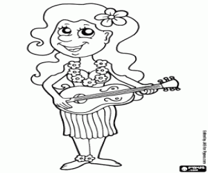 Coloriage Une femme hawaïenne avec l'ukulélé