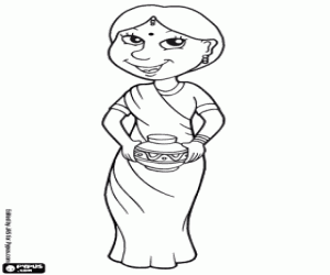 Coloriage Une femme indienne avec sari