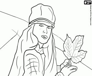 Coloriage Une fille avec une feuille d’automne